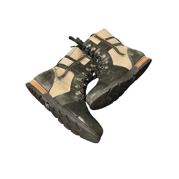 SOREL Women’s MAJOR CARLY Lace Up Leather Canvas Boot 8 Black Gray - Picture 4 of 7